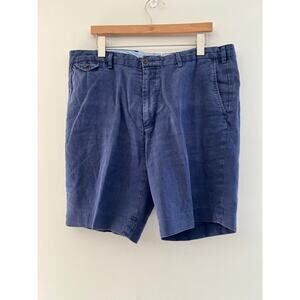 Vintage Polo Ralph Lauren Linen Navy Blue Classic Fit Flat Front Shorts 38 SG